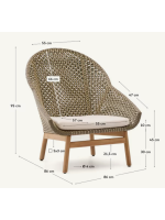 BETTY poltrona in legno massello di teak e rattan sintetico e cuscino sfoderabile per esterno e per interno