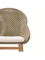 BETTY armchair in solid teak wood and synthetic rattan and removable cushion