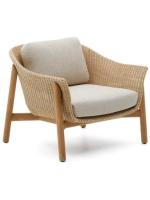 DONALD armchair in solid teak wood and synthetic rattan and removable cushions