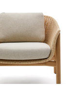 DONALD fauteuil en bois de teck massif et rotin synthétique et coussins amovibles pour l'intérieur et l'extérieur