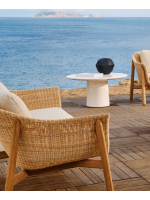DONALD fauteuil en bois de teck massif et rotin synthétique et coussins amovibles pour l'intérieur et l'extérieur