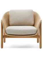 DONALD armchair in solid teak wood and synthetic rattan and removable cushions