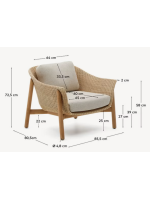 DONALD fauteuil en bois de teck massif et rotin synthétique et coussins amovibles pour l'intérieur et l'extérieur