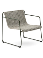 MERCURIO Fauteuil en corde synthétique grise et pieds en acier galvanisé vert pour l'extérieur