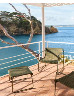 DAKY armchair in green synthetic rope and green galvanized steel legs for outdoors