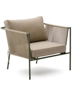 EDFU Fauteuil en corde synthétique ecru et pieds en acier galvanisé vert pour l'extérieur