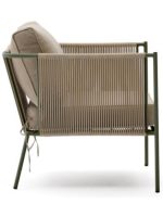 EDFU Fauteuil en corde synthétique ecru et pieds en acier galvanisé vert pour l'extérieur