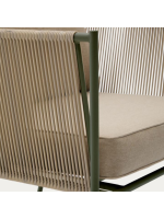 EDFU Fauteuil en corde synthétique ecru et pieds en acier galvanisé vert pour l'extérieur