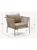 EDFU armchair in ecru synthetic rope and green galvanized steel legs for outdoors