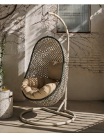 AUSTIN Fauteuil suspendu avec pied en rotin tressé avec coussins inclus pour intérieur ou extérieur