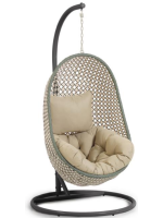 PORTLAND Fauteuil suspendu avec pied en rotin tressé avec coussins inclus pour intérieur ou extérieur