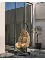 PORTLAND Fauteuil suspendu avec pied en rotin tressé avec coussins inclus pour intérieur ou extérieur