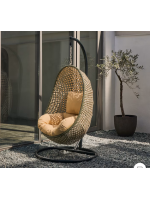 PORTLAND Fauteuil suspendu avec pied en rotin tressé avec coussins inclus pour intérieur ou extérieur