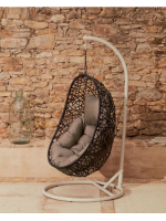 JARI Sillón colgante en ratán tejido con estructura de acero y cojines incluidos para interior o exterior