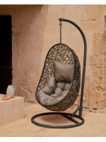 TICTAC Sillón colgante en ratán tejido con estructura de acero y cojines incluidos para interior o exterior