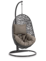 TICTAC suspended armchair in woven rattan with steel frame and and cushions included for indoor or outdoor