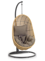 PARIDE Sillón colgante en ratán tejido con estructura de acero y cojines incluidos para interior o exterior