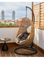 PARIDE Sillón colgante en ratán tejido con estructura de acero y cojines incluidos para interior o exterior