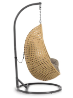 PARIDE suspended armchair in woven rattan with steel frame and and cushions included for indoor or outdoor