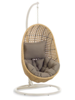 ALMA Sillón colgante en ratán tejido con estructura de acero y cojines incluidos para interior o exterior