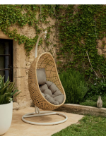 ALMA Sillón colgante en ratán tejido con estructura de acero y cojines incluidos para interior o exterior