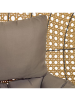 ALMA suspended armchair in woven rattan with steel frame and and cushions included for indoor or outdoor
