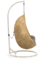 ALMA Sillón colgante en ratán tejido con estructura de acero y cojines incluidos para interior o exterior