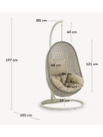 ALMA Sillón colgante en ratán tejido con estructura de acero y cojines incluidos para interior o exterior