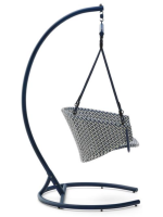 FORTE suspended armchair in woven rattan with aluminum frame and and cushions included for indoor or outdoor