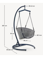 FORTE poltrona sospesa in rattan intrecciato con struttura in alluminio e cuscini inclusi per interno o esterno