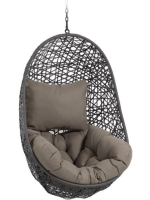 EMILY suspended armchair in woven rattan with steel frame and and cushions included for indoor or outdoor