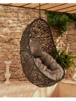 EMILY Hängesessel aus geflochtenem Rattan mit Stahlrahmen und Kissen inklusive für den Innen und Außenbereich