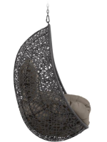 EMILY suspended armchair in woven rattan with steel frame and and cushions included for indoor or outdoor