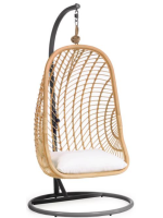 STREET suspended armchair in woven rattan with steel frame and and cushions included for indoor or outdoor