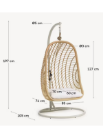 STREET suspended armchair in woven rattan with steel frame and and cushions included for indoor or outdoor