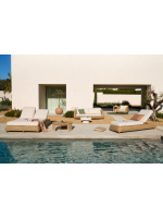 FLORIS Chaise longue en rotin synthétique et coussins amovibles pour terrasses de jardin et intérieurs de maison