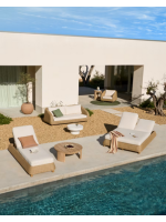 FLORIS Chaise longue en rotin synthétique et coussins amovibles pour terrasses de jardin et intérieurs de maison