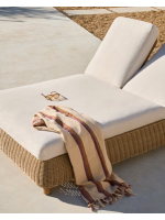 FLORIS Bain de soleil double en rotin synthétique et coussins amovibles pour terrasses de jardin et intérieur