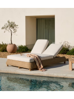 FLORIS Double sun lounger in synthetic rattan and removable cushions for garden terraces and indoors