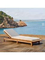 DONALD lettino sdraio prendisole in legno massello di teak e rattan sintetico e cuscini sfoderabili per giardino terrazzi