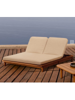ARMONICA transat chaise longue double en bois de teck avec coussins pour terrasses de jardin extérieures et intérieurs de maison