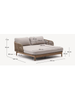 GIRONA Bain de soleil double en acacia massif et corde polyester et coussins pour utilisation extérieure ou intérieure