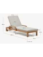SAURA solid eucalyptus wood sun lounger with wheels and removable cushions for outdoor garden terraces