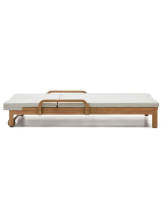 AFRA solid eucalyptus wood double sun lounger with wheels and removable cushions for outdoor garden terraces