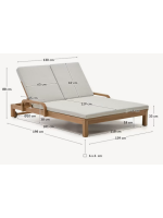 AFRA transat double en bois d'eucalyptus massif avec roulettes et coussins amovibles pour terrasses de jardin extérieures