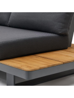ARISA Sofá esquinero y mesa de centro con estructura de madera maciza de teca patas de aluminio y cojines de tela para exterior
