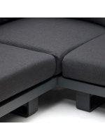 ARISA Sofá esquinero y mesa de centro con estructura de madera maciza de teca patas de aluminio y cojines de tela para exterior