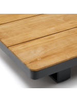 ARISA Sofá esquinero y mesa de centro con estructura de madera maciza de teca patas de aluminio y cojines de tela para exterior