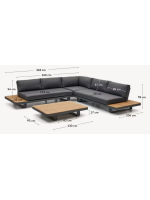 ARISA Ecksofa und Couchtisch mit Rahmen aus massivem Teakholz Beinen aus Aluminium und Kissen aus OutdoorStoff
