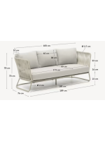 ELISABETH sofa L 189 cm with rope and metal for indoor and outdoor garden terraces